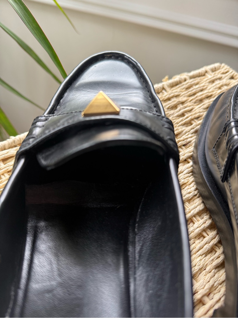 Valentino Garavani Black Leather Loafers with Gold Pyramid Stud - Picture 7 of 9